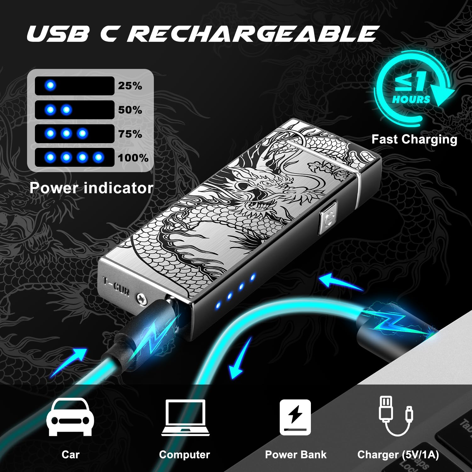 LcFun Fathers Day Dad Gifts, Electric Lighter USB Rechargeable Windproof Flameless Plasma Dual Arc Lighter Small Metal Pocket Lighters for Camping, Birthday Gifts for Men Husband (Nickel Brushed)